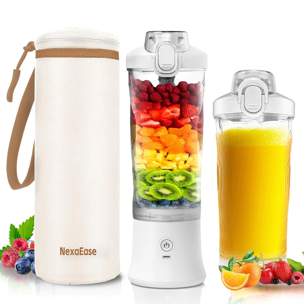 Portable Blender Personal Juicer for Shakes and Smoothies - 20 OZ Electric Protein Shaker Bottle with Insulated Sleeve Travel Lid USB-C Rechargeable - Mini Small Blender Cup for Kitchen Office Gym